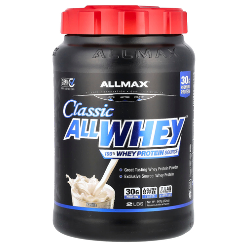 ALLMAX, CLASSIC ALLWHEY®, 100% сывороточный протеин, со вкусом ванили, 907 г (2 фунта)