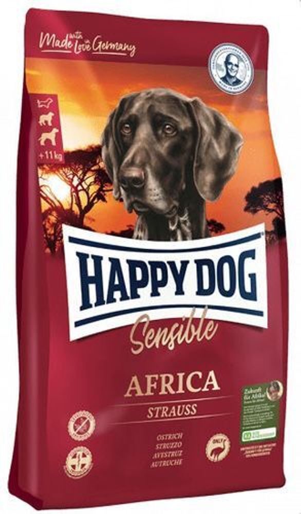 Сухой корм Happy Dog Supreme Africa Африка для собак средних и крупных пород с мясом страуса 2,8 кг