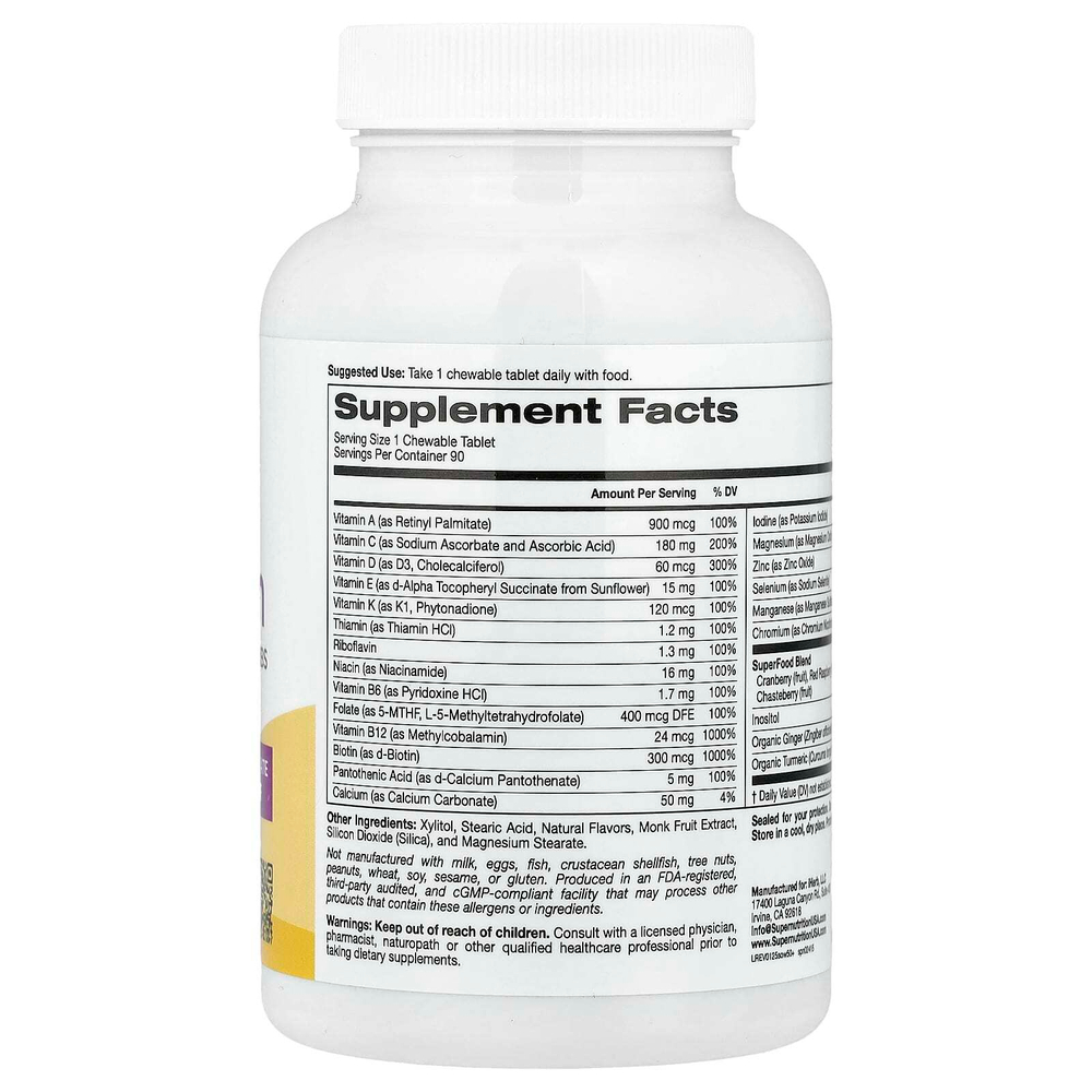 Super Nutrition, Simply One®, мультивитамины и поддерживающие травы для женщин старше 50 лет, вкус ягод, 90 жевательных таблеток