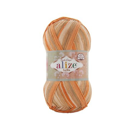 Белла батик (Bella вatik) пряжа Alize 100%хлопок 5х100г/360м (8095 оранжевый-бежевый-молочный-св.хаки)