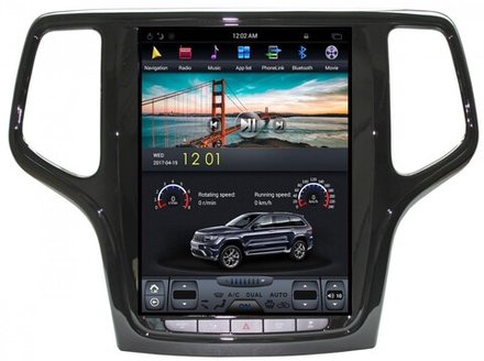 Магнитола для Jeep Grand Cherokee 2013-2022 (цвет рамки черный) - Carmedia ZF-1217B-Q6 вертикальный экран в стиле "Тесла" на Android 11, 8Гб+128Гб, CarPlay, 4G SIM-слот