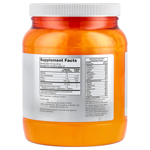 NOW Foods, Sports, яичный белок с разветвленной цепью (BCAA), протеиновый порошок, без добавок, 544 г (1,2 фунта)