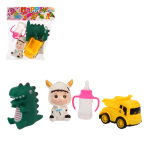 Набор игрушек (динозавр +фигурка +машина +бутылочка), пакет AY8004