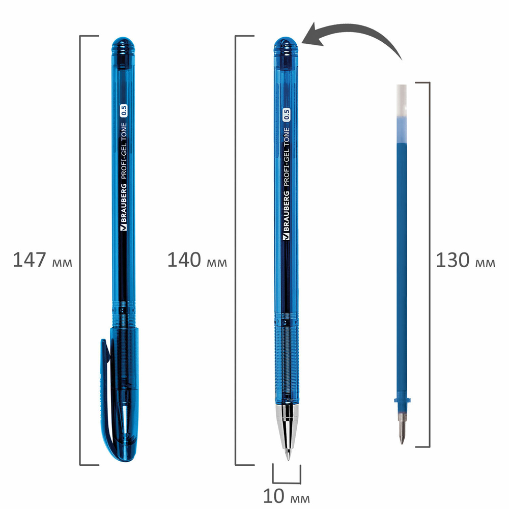 Ручка гелевая BRAUBERG "Profi-Gel TONE", СИНЯЯ, линия письма 0,4 мм, стандартный наконечник 0,5 мм, тонированный корпус, 144128