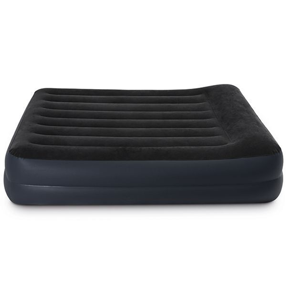 Надувная кровать двуспальная Intex 64124 (152х203х42 см) со встроенным насосом 220В, Матрас надувной велюровый с подголовником