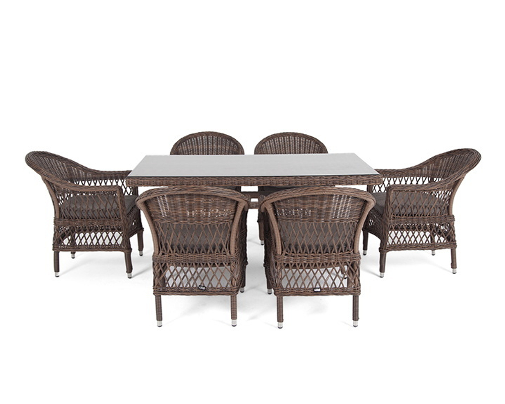 "Амароне" обеденная группа из искусственного ротанга на 6 персон, цвет коричневый