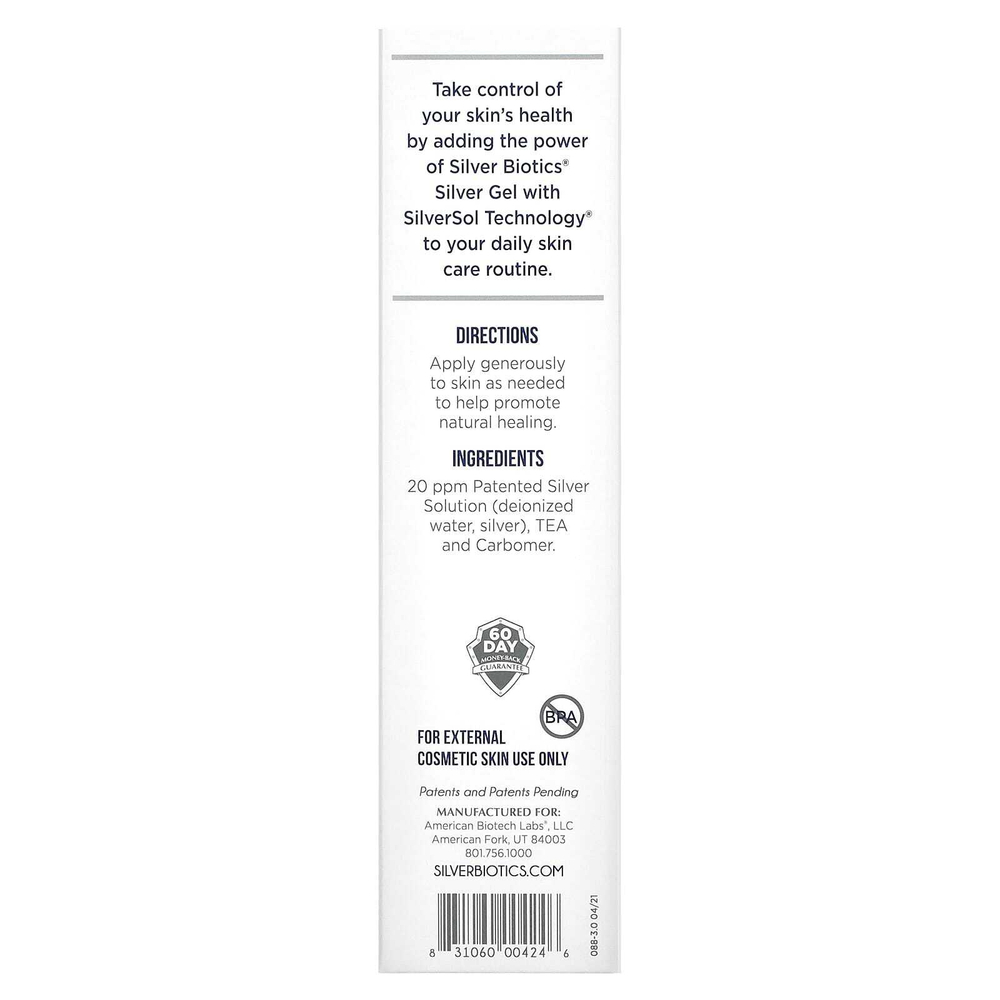 American Biotech Labs, Silver Biotics, Silver gel, гидрогель с добавкой SliverSol с нано-серебром, 4 жидких унции (114 г)