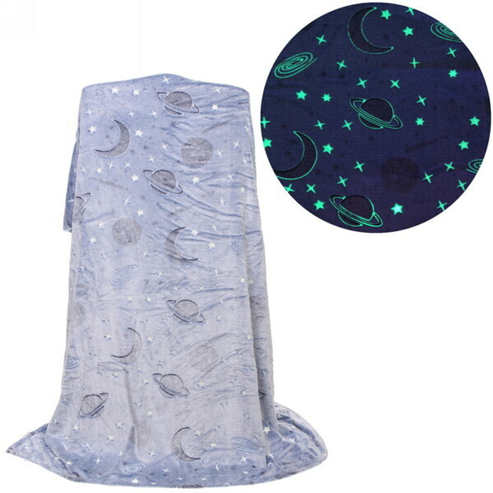 Плед 180*200см «Neon-Космос» светящийся, цвет голубой, микрофлис Ультрамарин