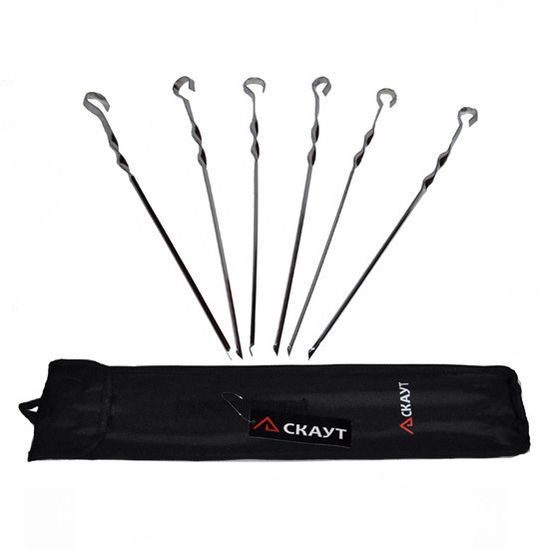 Шампуры 6 шт. из хромированной стали 45х1 см. СКАУТ СК 0711A в комплекте чехол