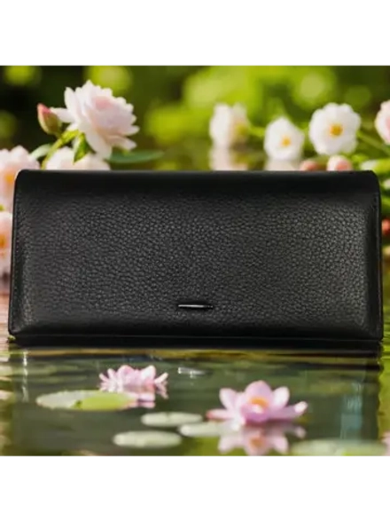 Компактный кошелек натуральная кожа черный