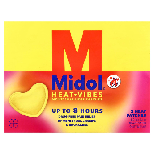 Midol, Heat Vibes, менструальные теплые пластыри, 3 тепловых пластыря