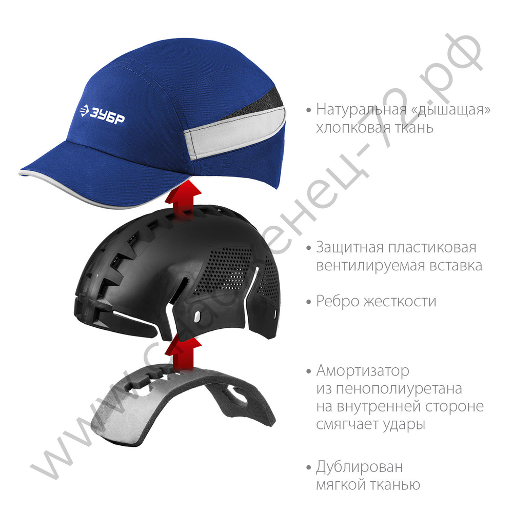 ЗУБР БИНОМ цвет - синий, ударопрочный корпус, козырёк 55мм, размер от 54 до 59см, защитная каскетка (11095)