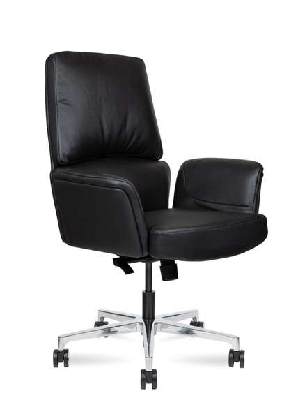 Кресло офисное  Bonno LB  черная кожа алюминиевая база
