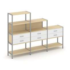 Shelf System Трехсекционный стеллаж четырех/трех/двухярусный с ящиками SN.STM-431 Акация Лорка/Белый