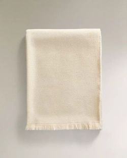 ZARA HOME ПЛЕД С БАХРОМОЙ, ЭКРЮ