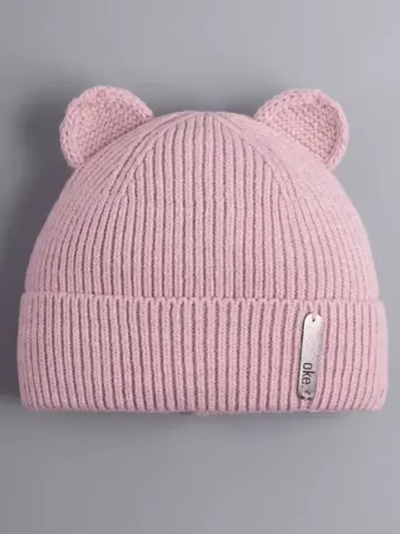 Шапка вязаная демисезонная с ушками