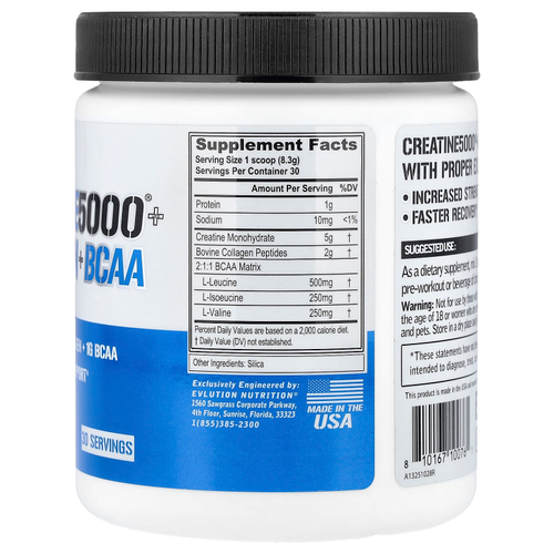EVLution Nutrition, Creatine5000® с коллагеном и BCAA, для женщин, без добавок, 249 г (8,8 унции)