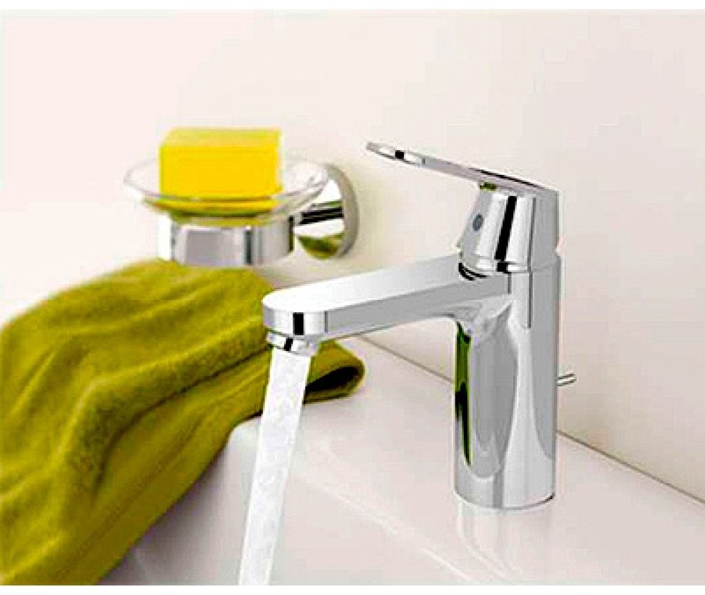 Комплект смесителей GROHE Eurosmart Cosmopolitan для раковины (23325000), ванны (32831000) с душевым гарнитуром и полкой (27926001), хром (1000179)