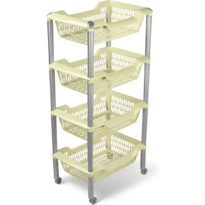 Этажерка универсальная Джета 4 корзины на колесиках слоновая кость С736С (комплект 4 шт)