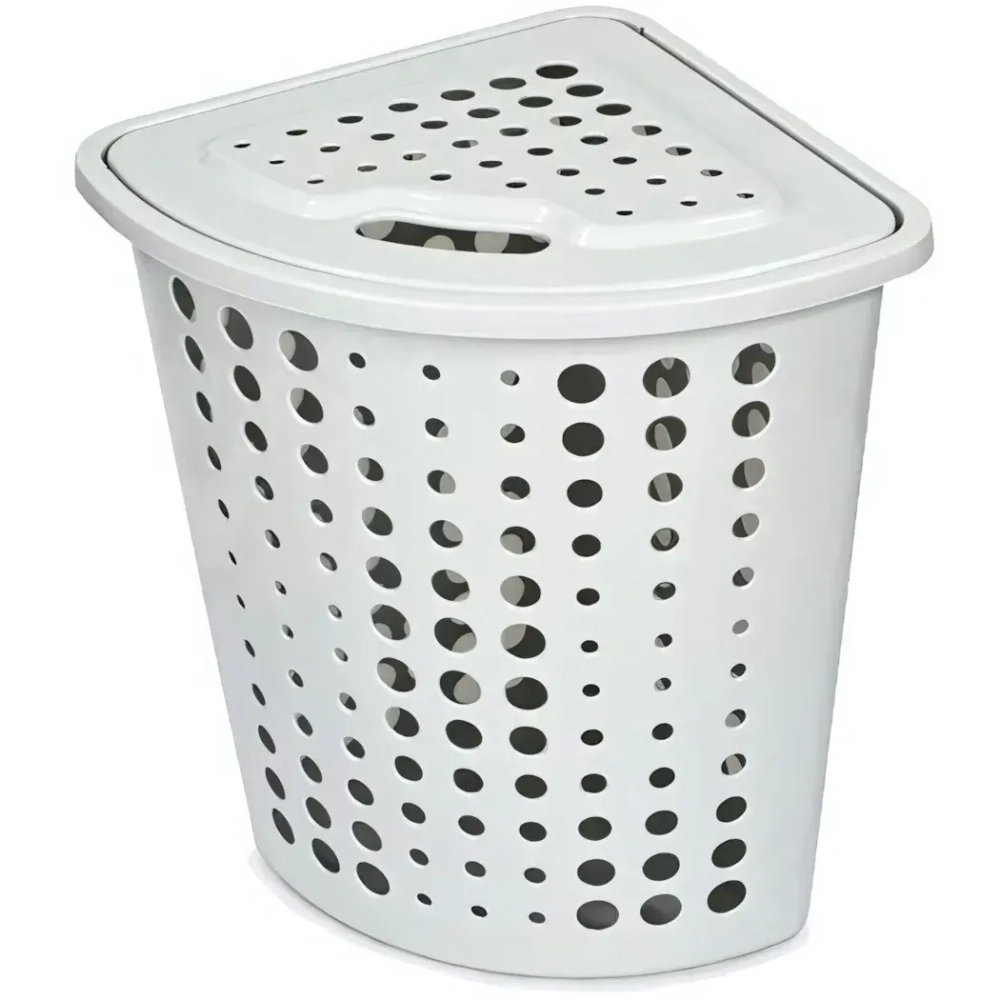 Корзина для белья Молетта 45л угловая с крышкой светло-серая С705СЕР