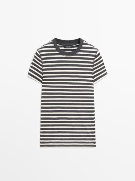 Massimo Dutti Хлопковая футболка в полоску, серый