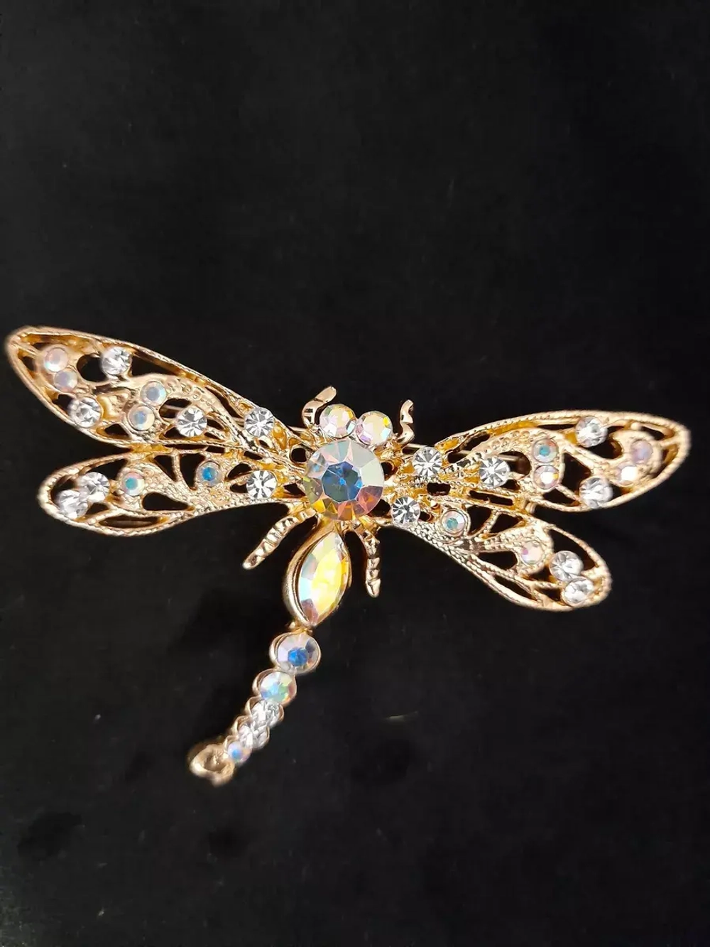 Брошь "Стрекоза  со стразами золото"
