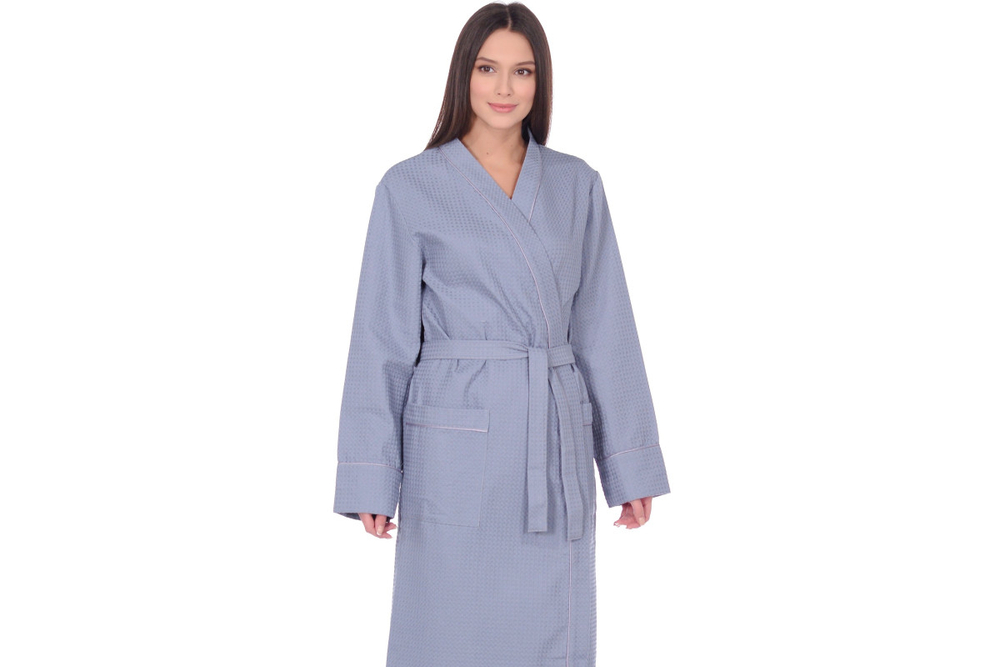 Халат вафельный Home One с кантом серый 60
