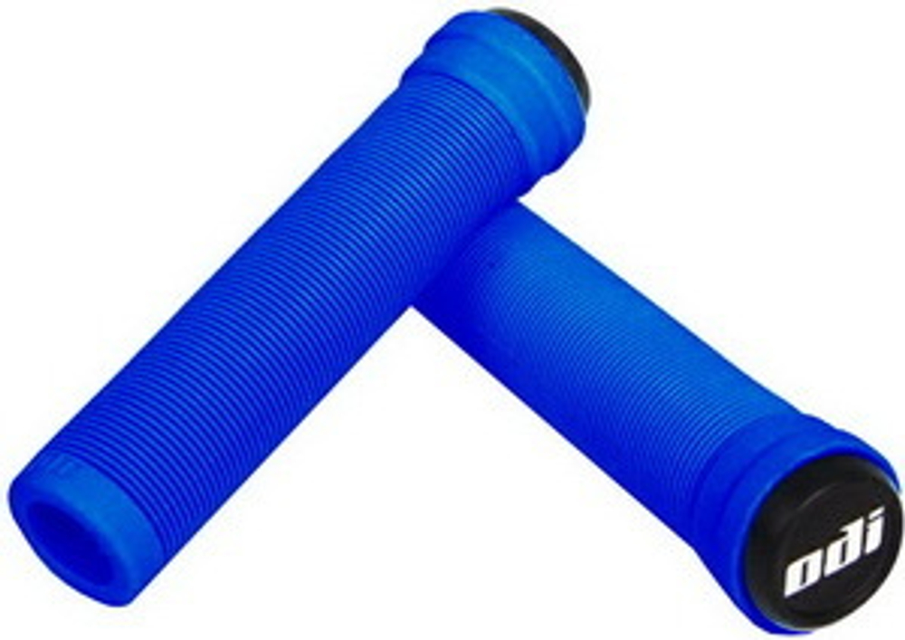 Грипсы ODI Soft Longneck F01SLBU ярко-синие, с пластиковыми грипстопами, БЕЗ ФЛАНЦЕВ, 135мм.