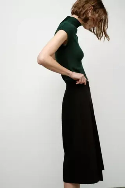 ZARA ТОП В РУБЧИК С ВОРОТНИКОМ-СТОЙКОЙ, БУТЫЛОЧНО-ЗЕЛЕНЫЙ