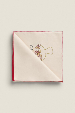 ZARA HOME САЛФЕТКА С ВЫШИВКОЙ, БЕЛЫЙ/КРАСНЫЙ