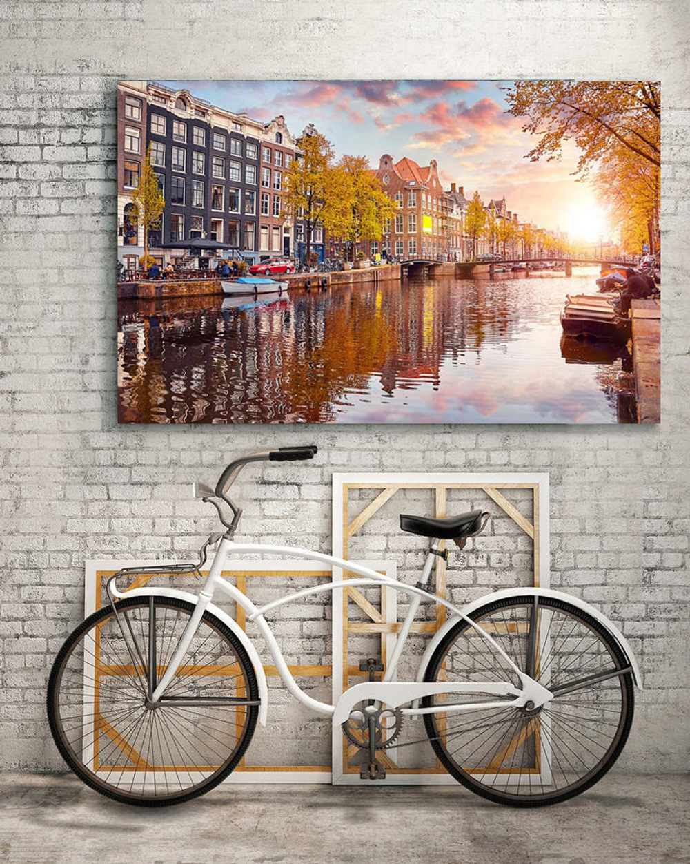 Картина для интерьера. "Город Амстердам. Канал на рассвете". Картинотека