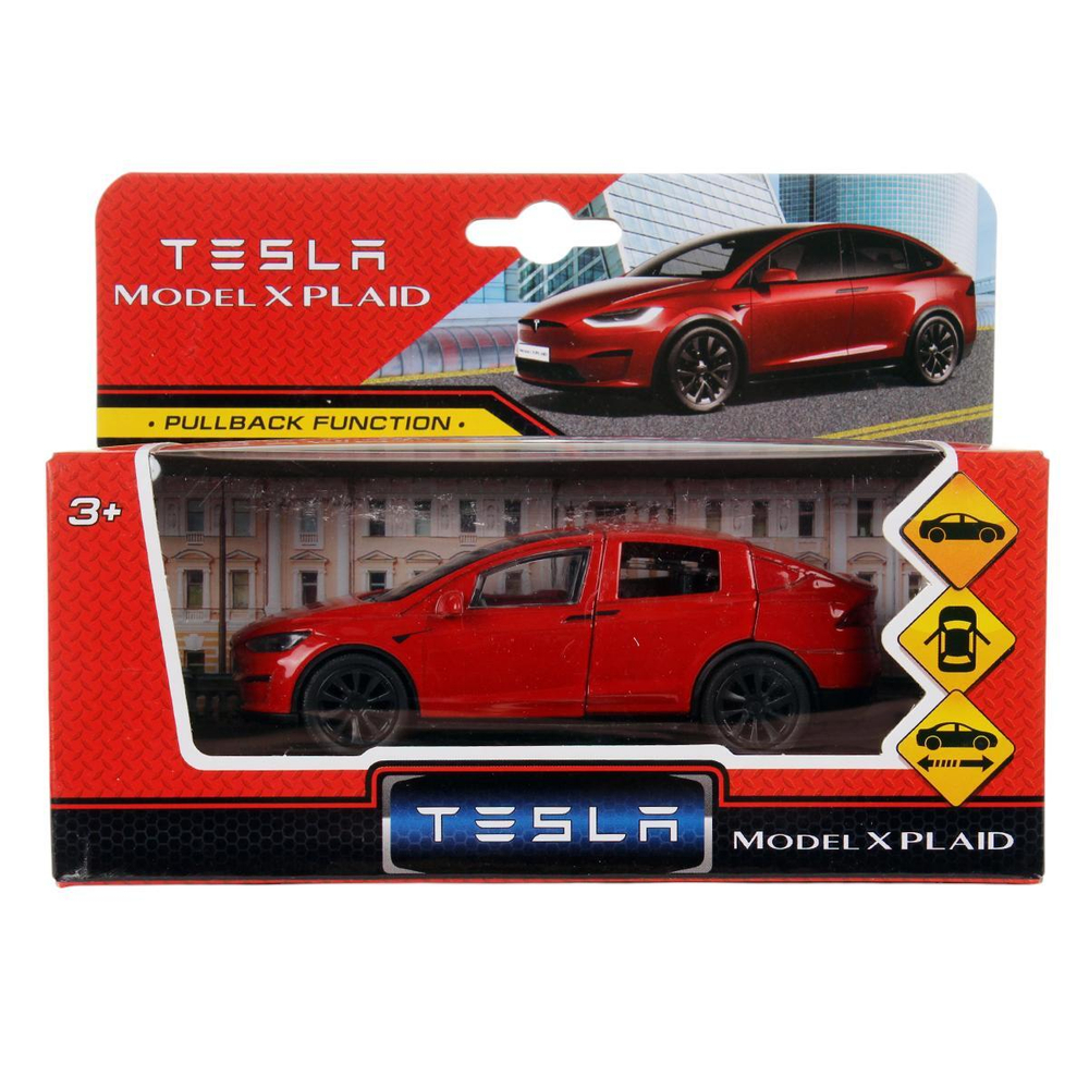 Модель ин. мет. "Tesla Model & Plaid" 12см, двери, красн, коробка MODELX-12-RD (Технопарк)