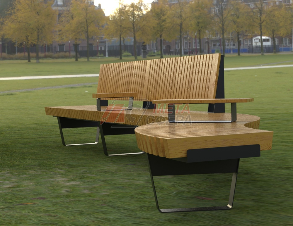 Скамейка Rail Road 02 двойная с подлокотниками и поворотом