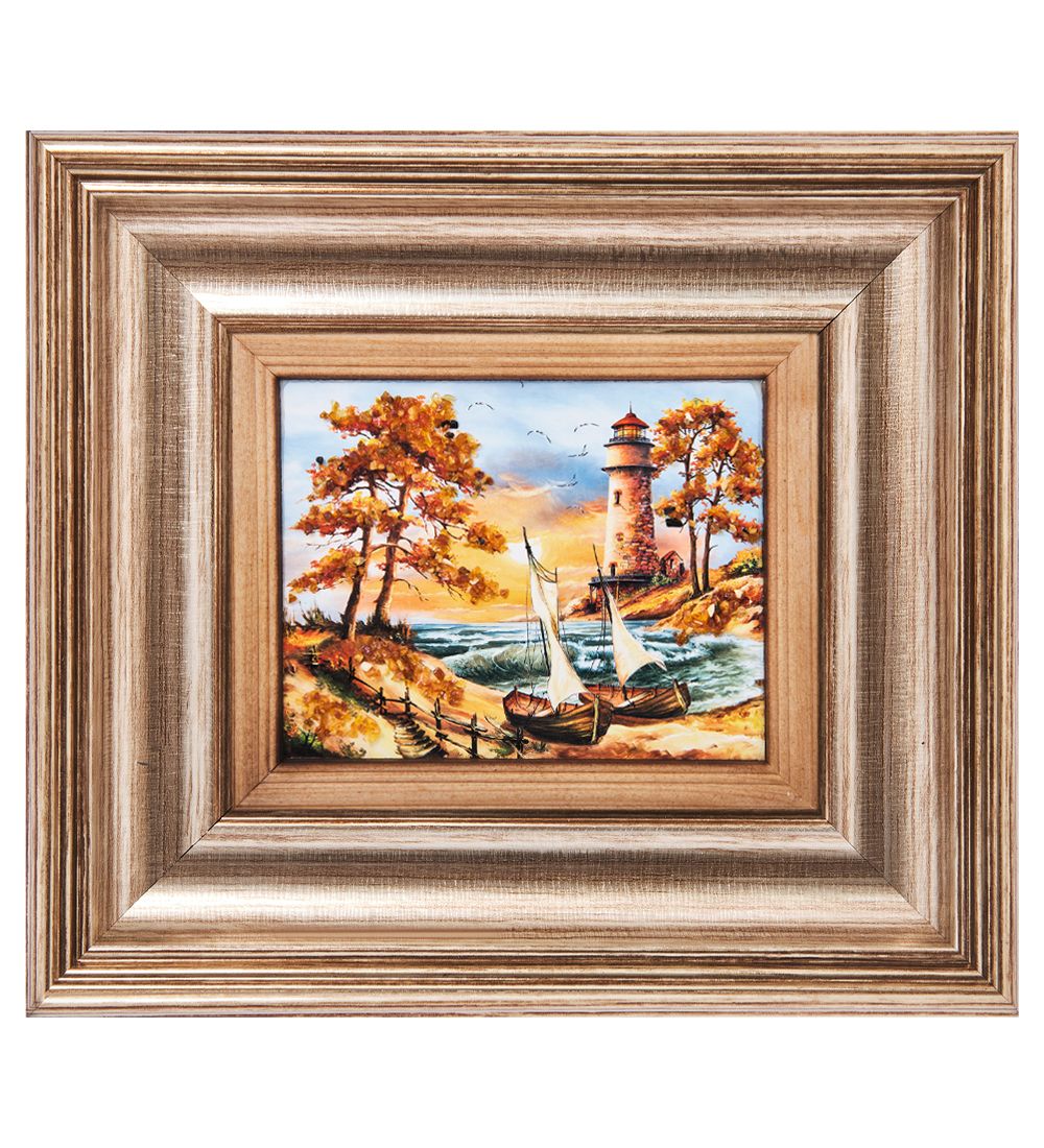 AMB-04/40 Картина «Маяк надежды» (с янтарной крошкой) L-18см