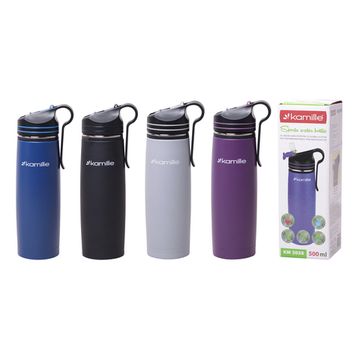 Термос-Бутылка спортивная 500 мл. Kamille KM-2058 из нержавеющей стали с трубочкой и клипсой