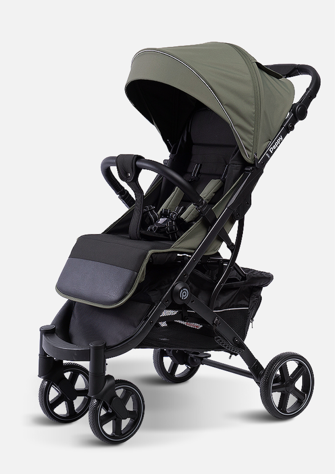 Peppy Коляска прогулочная Polo 2.0 (oliva green) черная рама, сумка