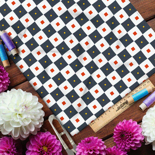 Ткань таффета шахматная доска с разноцветными квадратами