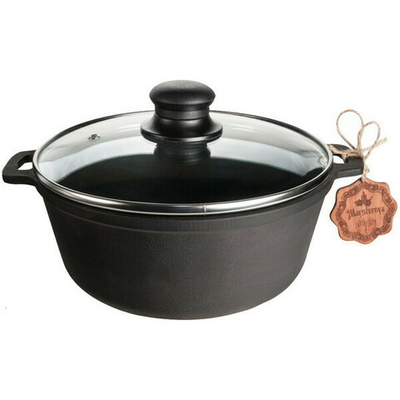 Кастрюля чугунная лита, 2л, со стеклянной крышкой арт.Т401С3