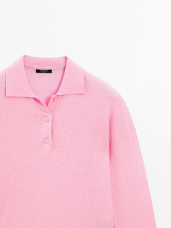 Massimo Dutti Свитер с воротником поло, розовый