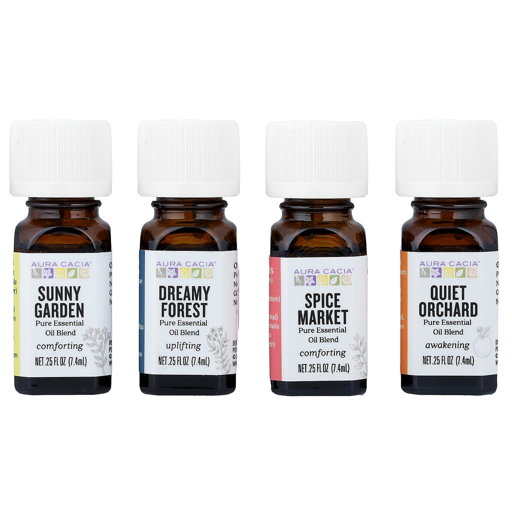 Aura Cacia, Journey To Diffusion Kit, эфирные масла, 4 флакона по 7,4 мл (0,25 жидк. унц.)