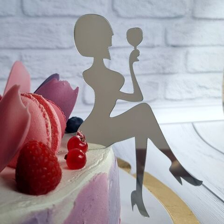 Топпер «Силуэт» девушка с бокалом, серебряный