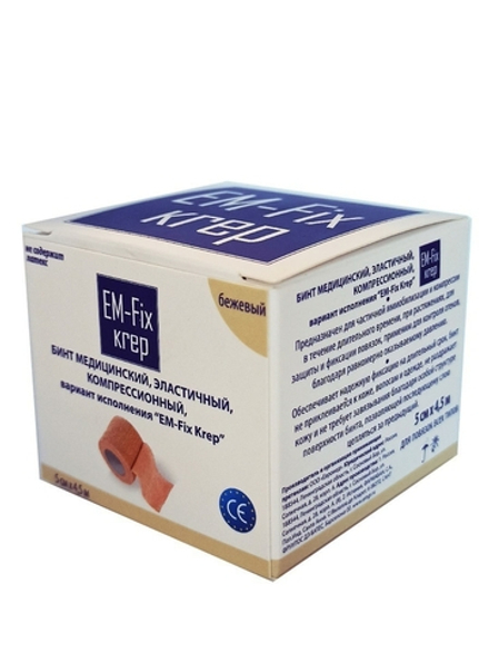 Бинт медицинский, самофиксирующийся, эластичный EM-Fix krep, бежевый