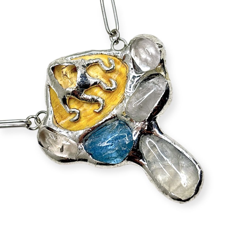 Подвеска Reglow Lab waves Wv-Pn-3 аквамарин ракушка горный хрусталь