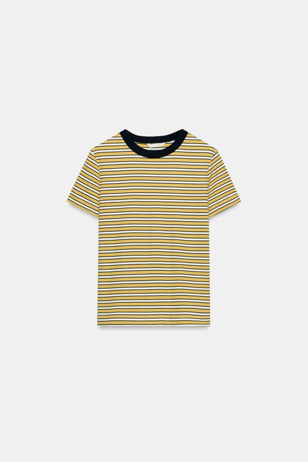 ZARA ФУТБОЛКА INTERLOCK С КОРОТКИМ РУКАВОМ, ЖЕЛТЫЙ