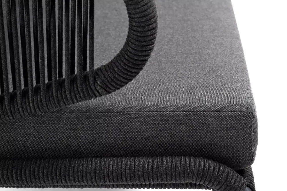 "Милан" диван 2-местный плетеный из роупа, каркас алюминий темно-серый (RAL7024) муар, роуп темно-серый круглый, ткань темно-серая 027