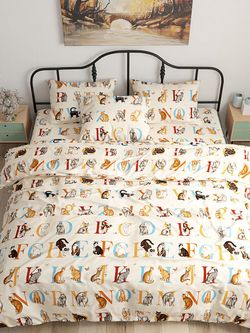 Постельное белье Сказка "Алфавит" 1,5-сп Наволочка 50х70 см 1 шт Простынь на резинке 90х200 см Пододеяльник 145х215 см, перкаль