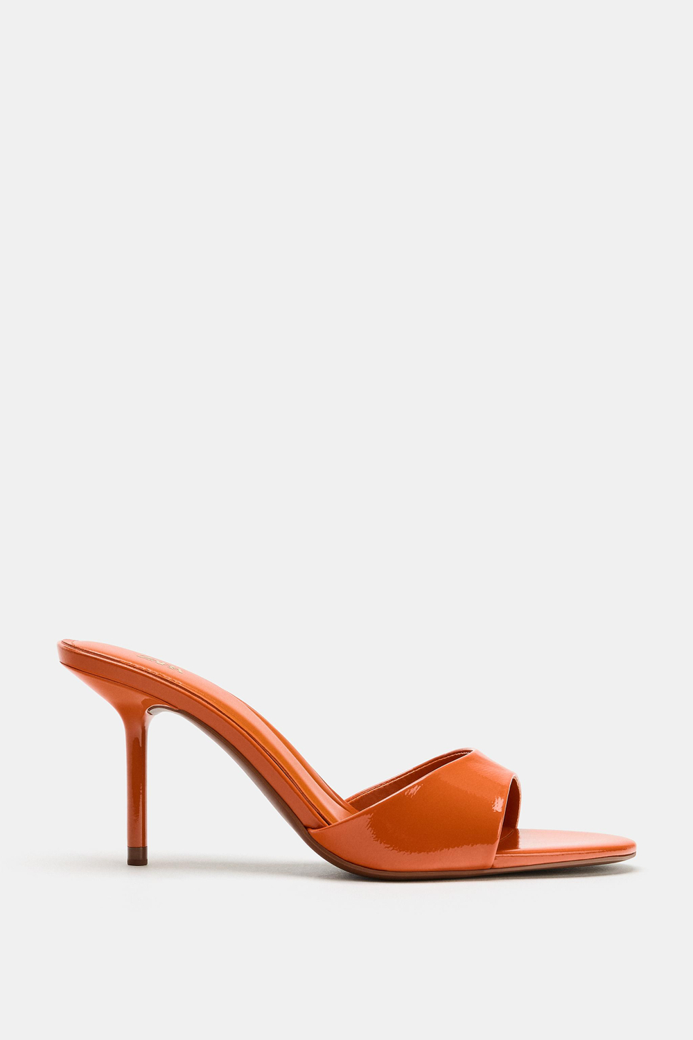 ZARA ЛАКИРОВАННЫЕ БОСОНОЖКИ НА КАБЛУКЕ, ОРАНЖЕВЫЙ