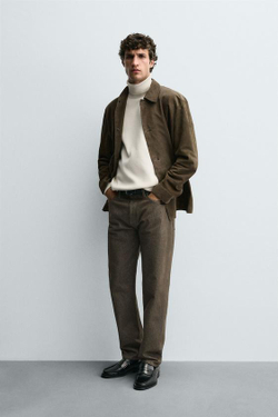 ZARA ХЛОПКОВЫЕ БРЮКИ REGULAR FIT, ТАБАЧНЫЙ