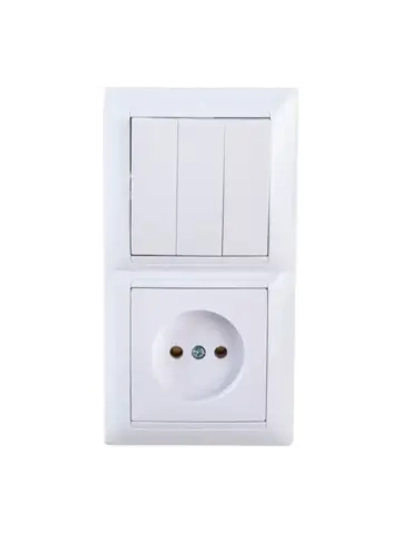 Блок 3 клав. Выключатель + розеткой без заземления скрытый