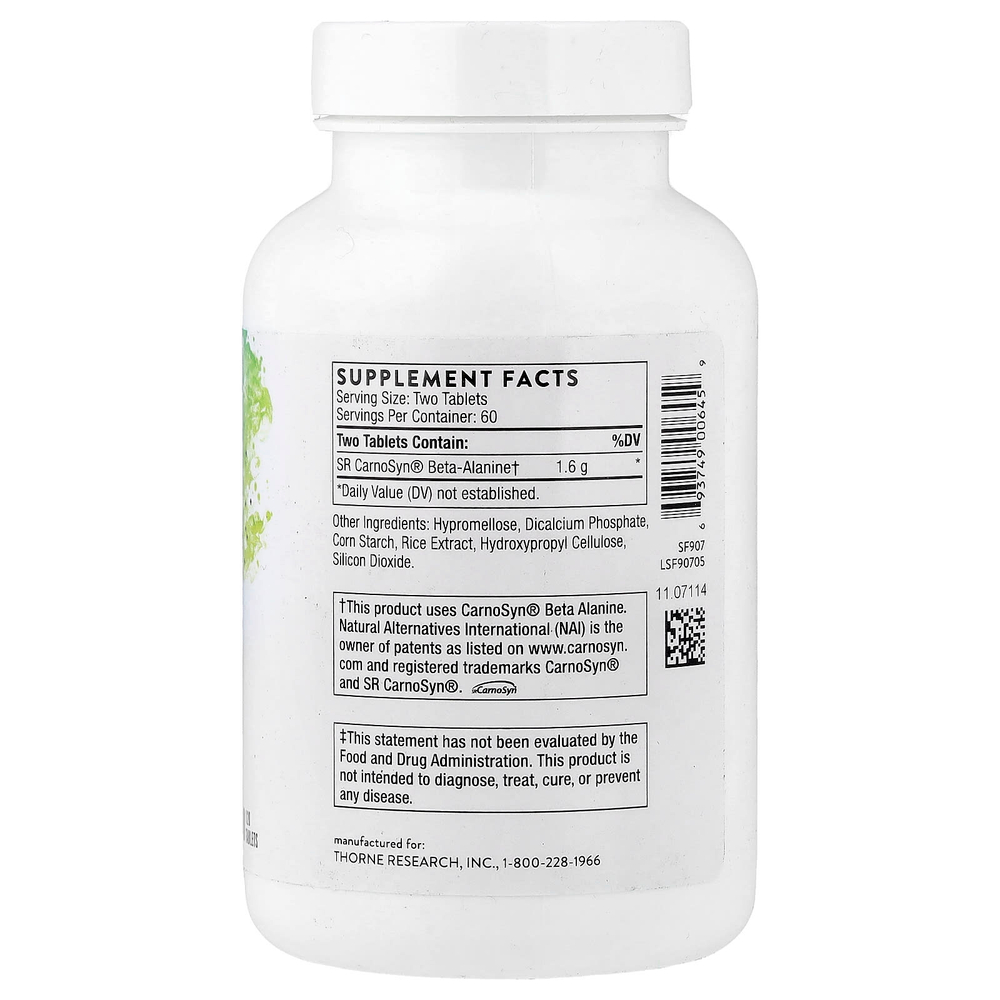Thorne, Бета-аланин-SR, 120 таблеток (800 мг в каждой таблетке)